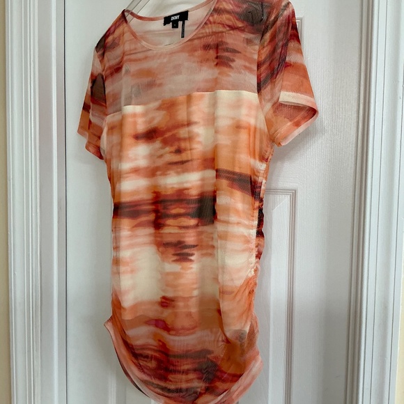 DKNY Orange Ruched Side Top, Size Large - Picture 3 of 5